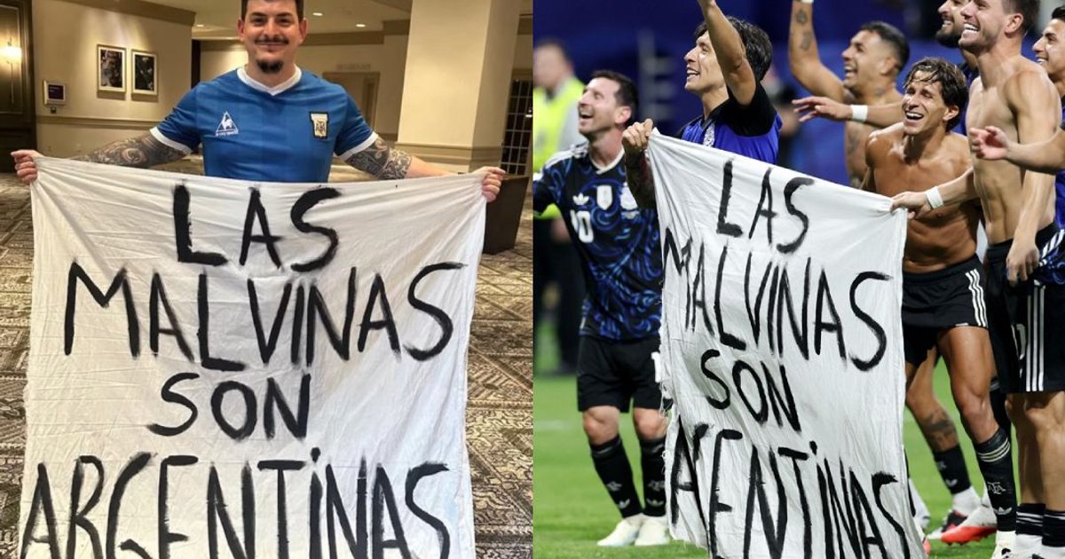 Argentina exibe faixa sobre Malvinas após vitória na Copa do Mundo