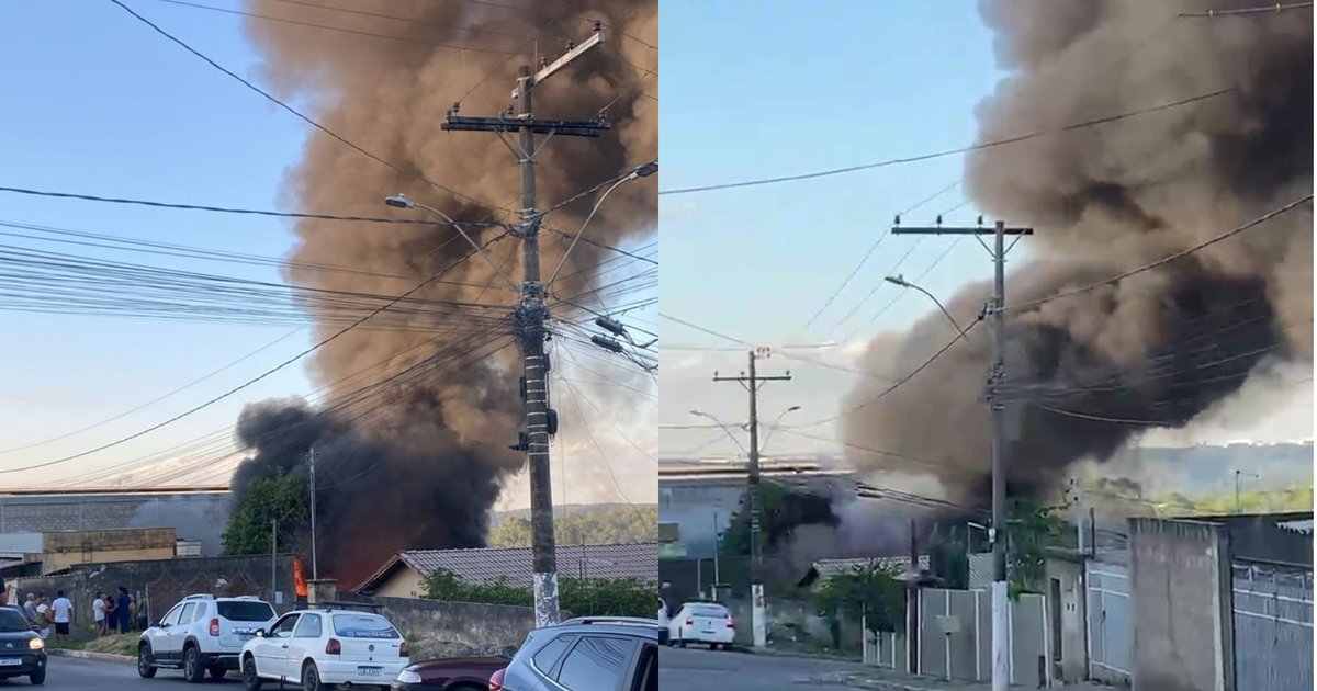 Incendio atinge ferro-velho em BH e ameaça residês vizinhas; quatro equipes combatem o fogo