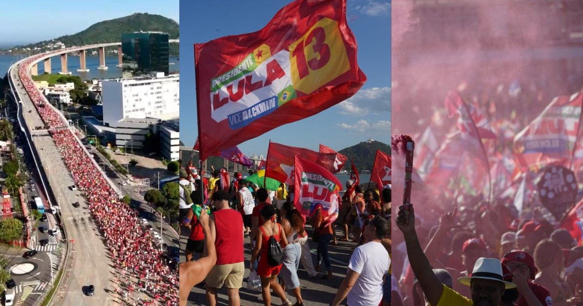 Apoiadores de Lula cruzam a Terceira Ponte em ato pela reeleição no Espírito Santo