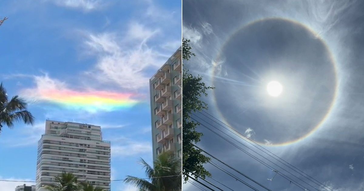 Halo solar e nuvem iridescente são registrados no litoral paulista
