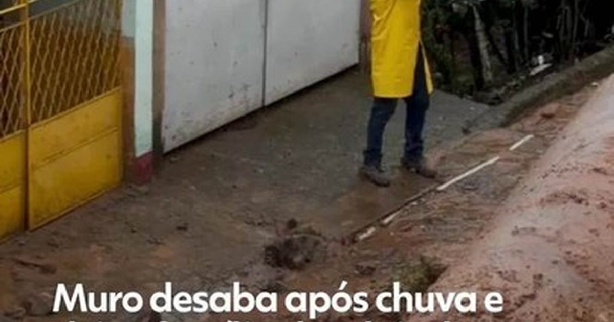 Muro desaba após chuva forte e deixa família desalojada em São João Nepomuceno