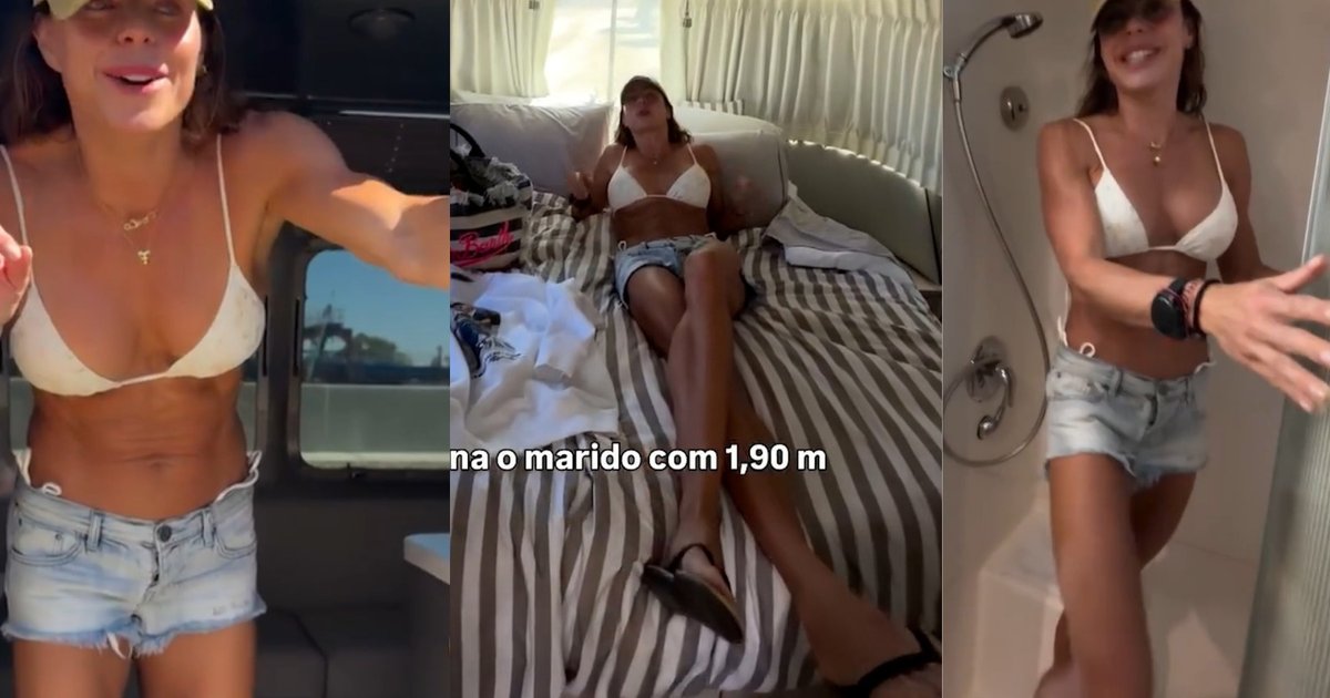 Daniella Cicarelli mostra trailer e brinca com cama curta para sua altura