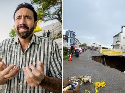 Entrada de mansão de Nicolas Cage desaba e abre cratera em Malibu