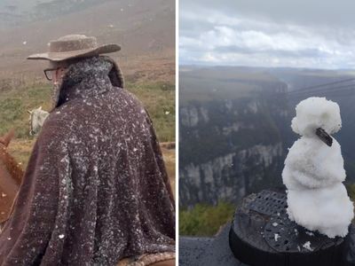 Neve cobre a serra do Rio Grande do Sul neste domingo