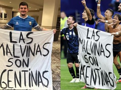 Argentina exibe faixa sobre Malvinas após vitória na Copa do Mundo