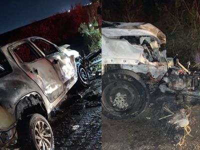 Colisão entre caminhonete e moto causa incêndio na PB-057, no Litoral Norte da PB