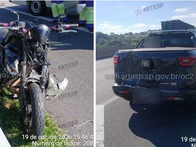 Batida entre moto e utilitário deixa ferido grave na Anhanguera em Jundiaí