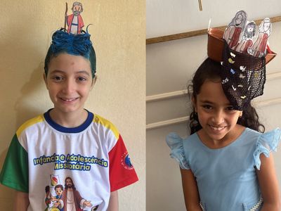 Crianças recriam cenas bíblicas em penteados para homenagear Nossa Senhora Aparecida em Campo Grande