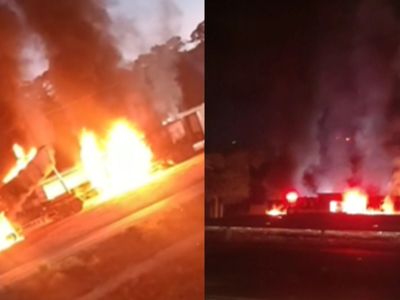 Carreta pega fogo ao atingir rede de alta tensão em Teresina; motorista morre