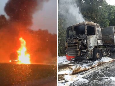 Caminhão pega fogo na BR-277 e interdita rodovia no litoral do Paraná