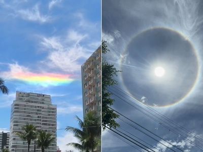 Halo solar e nuvem iridescente são registrados no litoral paulista