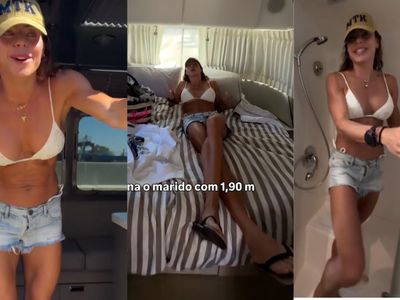 Daniella Cicarelli mostra trailer e brinca com cama curta para sua altura