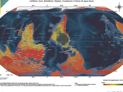 IBGE libera três mapas‑múndi da série Riqueza das Espécies para download gratuito