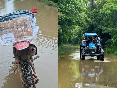 Urnas eletrônicas vão de moto, trator e barco para driblar alagamentos no Paraná